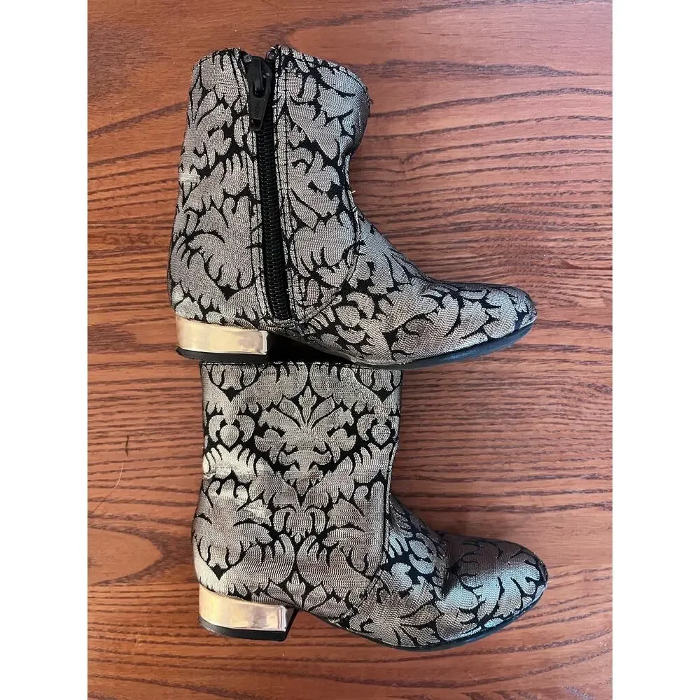 Genuine Kids/OshKosh black/silver brocade ankle boots Toddler girl size 10